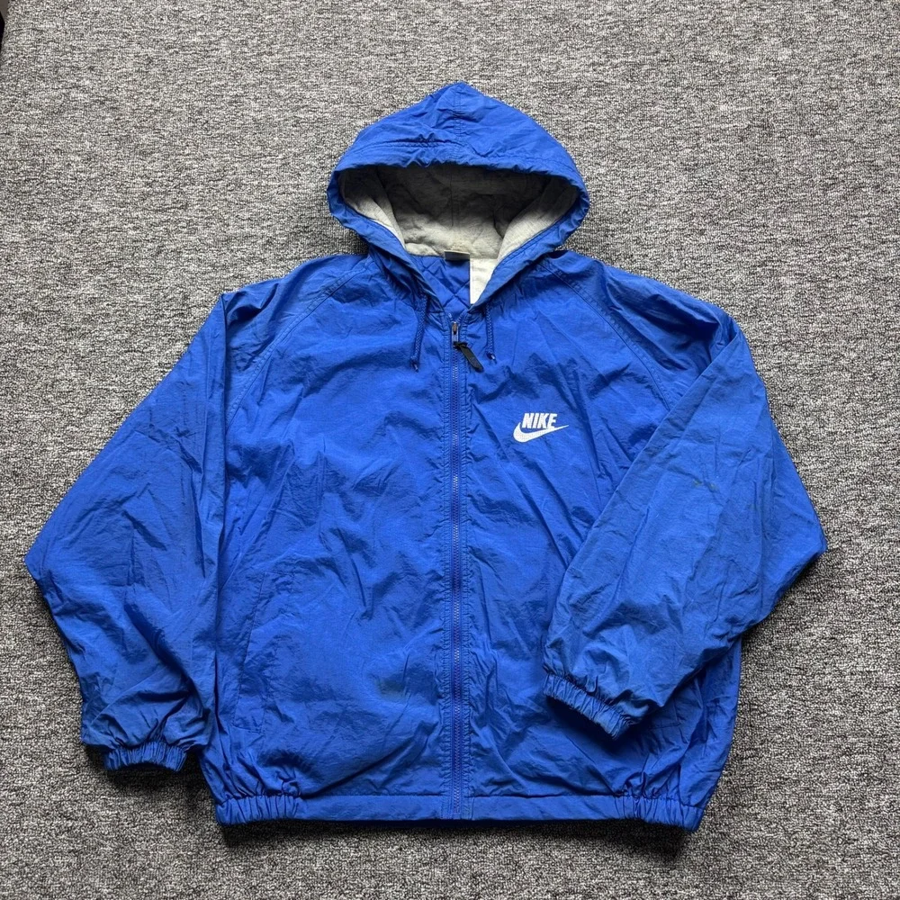 Vintage 90s Nike Quilt Lined Windbreaker Full ZIp Jacket Blue Size Large - Picture 1 of 7